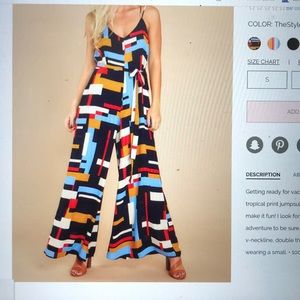 You make it easy navy print jumpsuit.